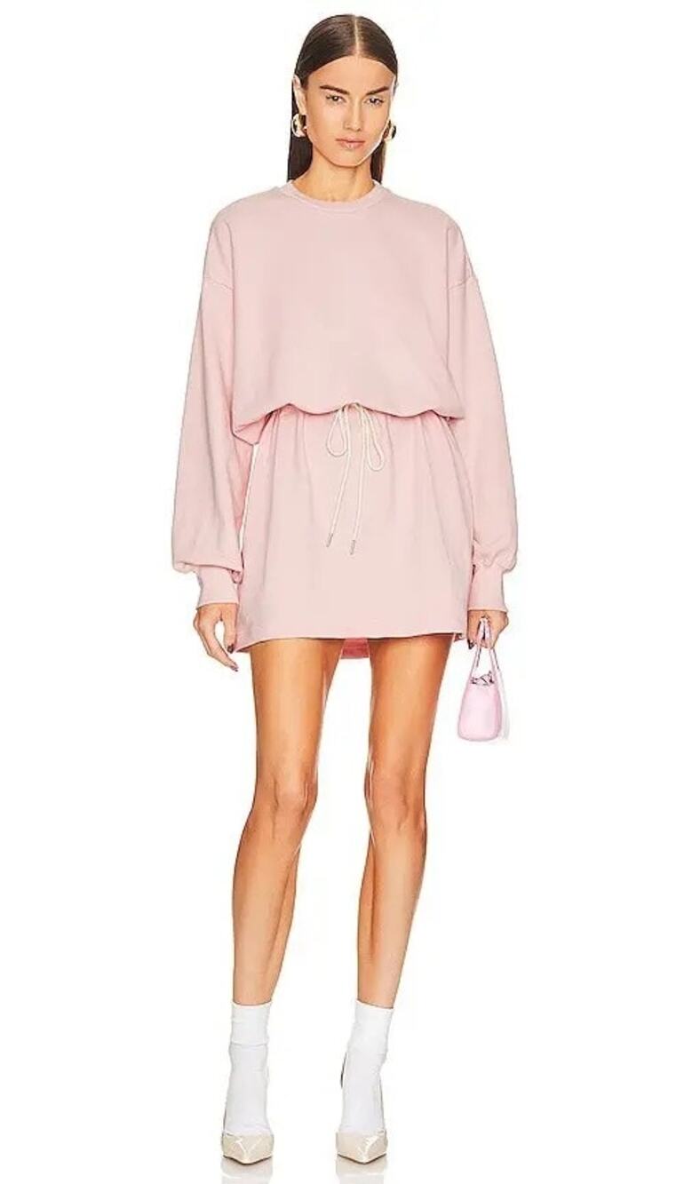 Helsa Organic Cotton Pink Crewneck Drawstring Long Sleeve Sweatshirt Dress S